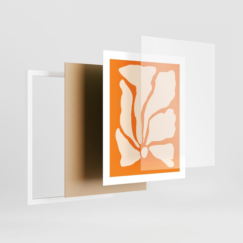 Plakat w ramie 40x50 - Wibracje Barw - abstrakcyjny boho plakat, pomarańczowe tło - rama biała