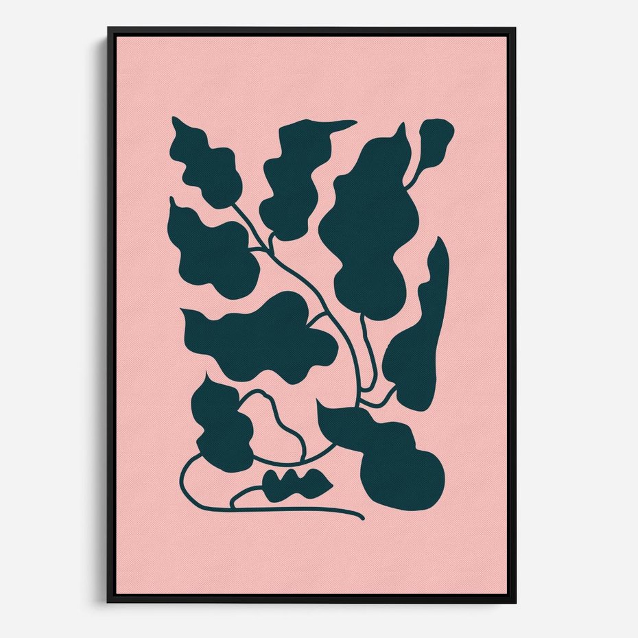 Obraz w ramie 50x70 - Kształty Nieznanego Świata - abstrakcyjne liście, boho styl - rama czarna