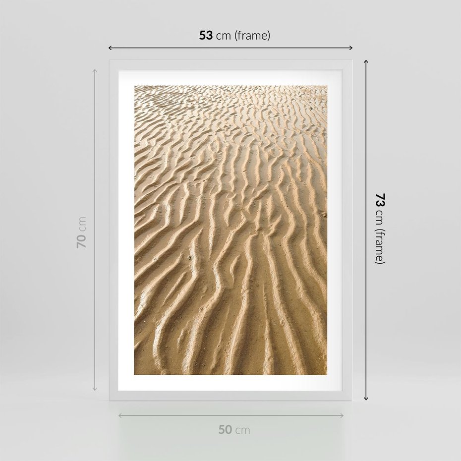 Plakat w ramie 50x70 - Piasek i Nieskończoność - pustynia, piasek - rama biała