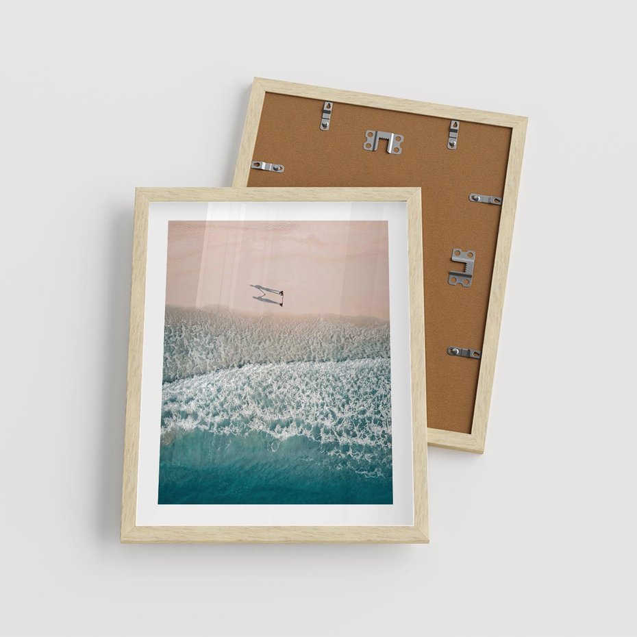 Plakat w ramie 40x50 - Turkusowe Uroki - niebieskie turkusowe morze, plaża - rama drewno