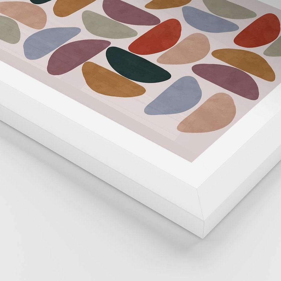 Plakat w ramie 30x40 - Kolorowe Echo Boho - abstrakcyjny obraz, geometryczna kompozycja - rama biała