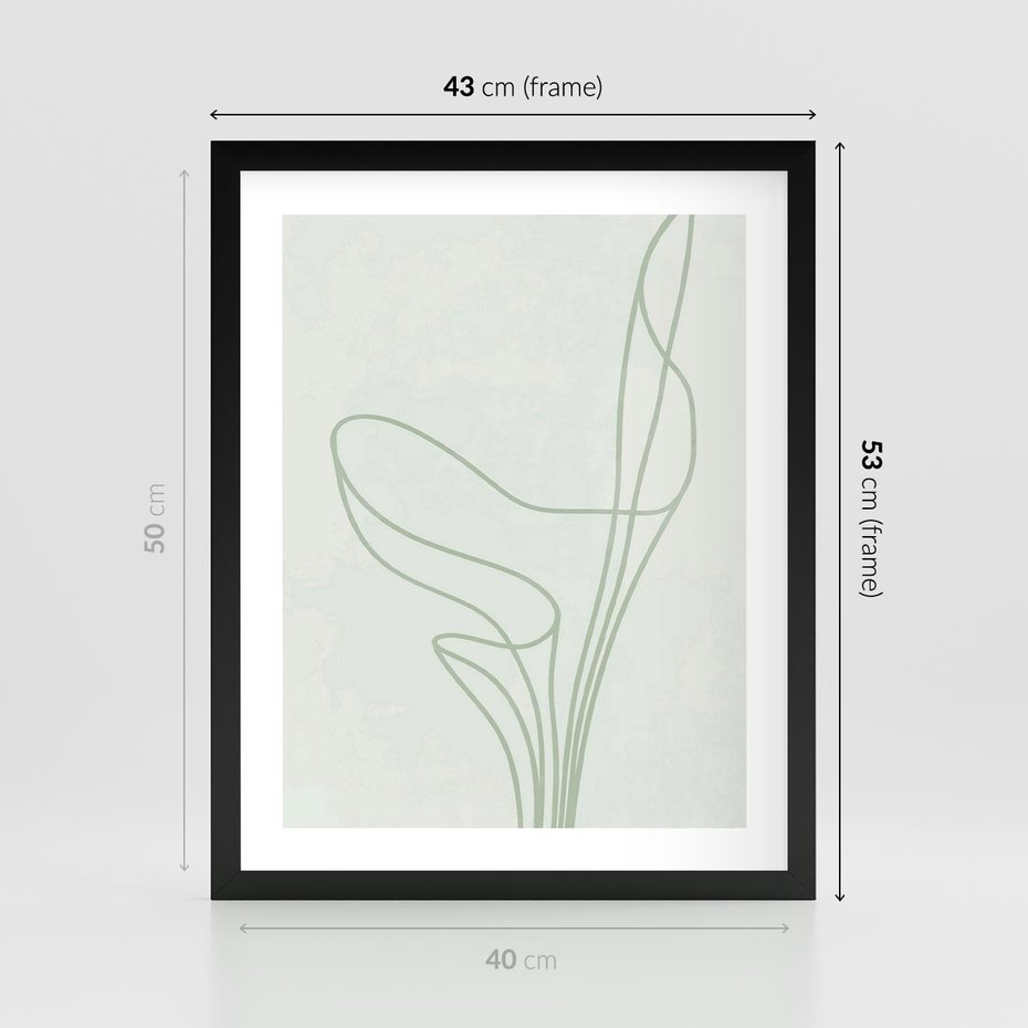 Plakat w ramie 40x50 - Zielona Równowaga Linii - abstrakcyjne delikatne zielone linie, nowoczesny plakat - rama czarna