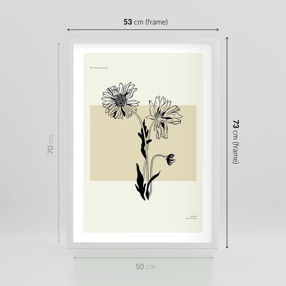 Plakat w ramie 50x70 - Kwiatowe Płótno - kwiaty, typografia - rama biała