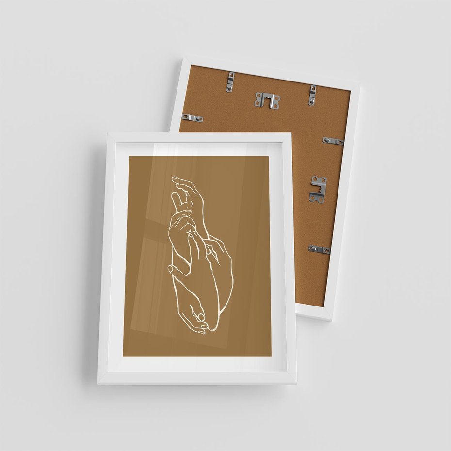Plakat w ramie 30x40 - Splecione Dłonie - szkic, minimalizm - rama biała