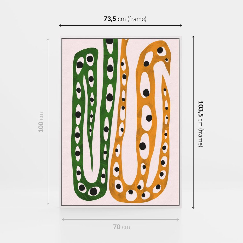 Obraz w ramie 70x100 - Migocące Zmaganie - abstrakcyjny obraz, dziwne kształty - rama biała