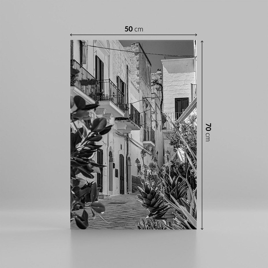 Obraz na płótnie 50x70 - Nadmorska Uliczka - czarno białe zdjecie, uliczka w nadmorskim mieście