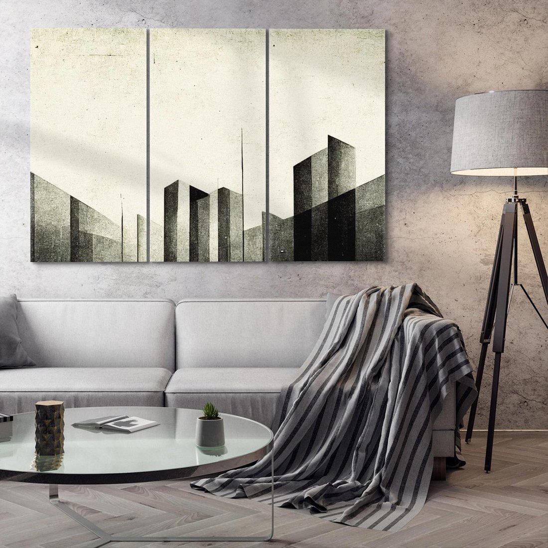 Obraz na płótnie 120x80 - Mroczne Wieżowce - postarzana grafika, perspektywa budynków wieżowców