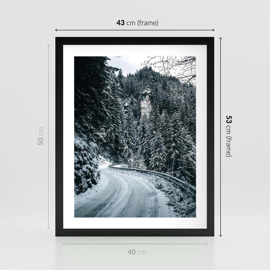 Plakat w ramie 40x50 - Zimowa Przygoda - zima w górach, droga - rama czarna