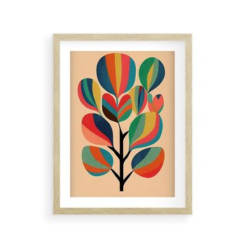 Plakat w ramie 50x70 - Harmonia Rozplątanych Form - abstrakcyjny kolorowy tęczowy obraz, inspiracje roślinne - rama drewno