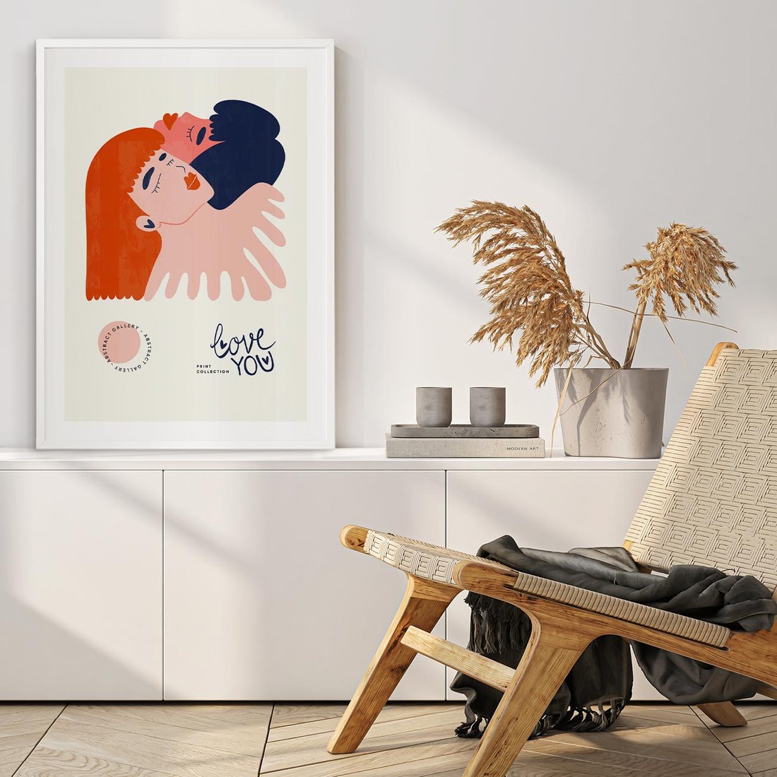 Plakat w ramie 40x50 - Rondo melancholii - para zakochanych, graficzny obraz - rama biała