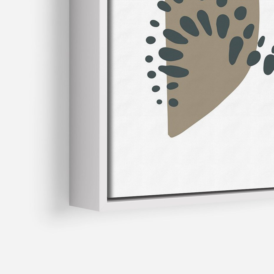 Obraz w ramie 70x100 - Harmonia Akwarelowych Przestrzeni - abstrakcyjna kompozycja z kropek kresek i kółek, odcienie brązu i beżu - rama biała