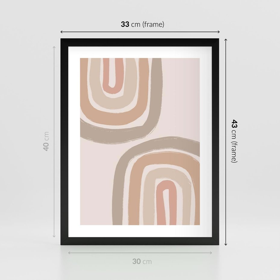 Plakat w ramie 30x40 - Migotliwe Tęczowe Przestrzenie - abstakcyjne tęcze, delikatne odcienie beżu - rama czarna