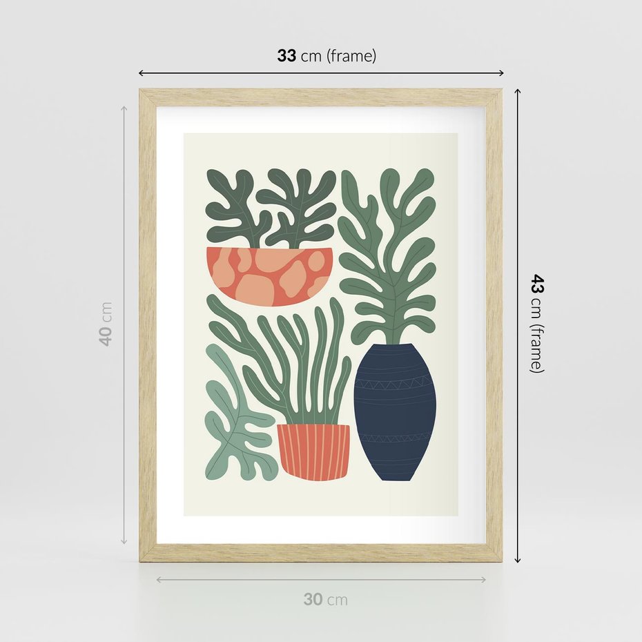 Plakat w ramie 30x40 - Abstrakcyjne Roślinne Formy - nowoczesna grafika, rośliny - rama drewno