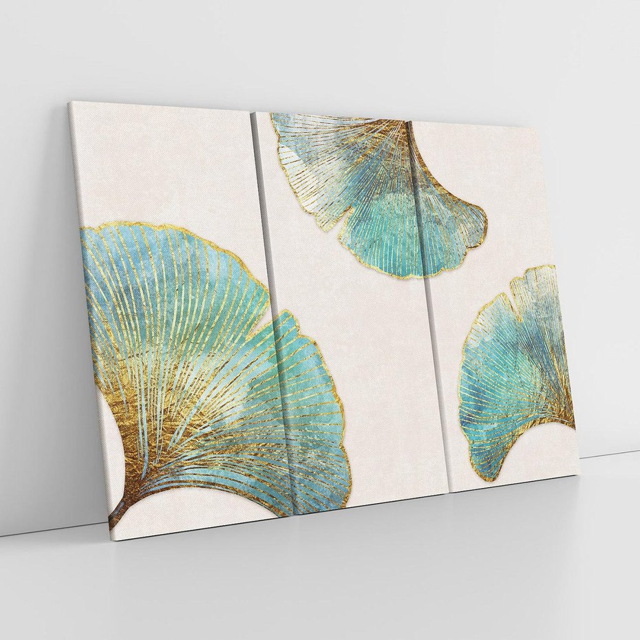 Obraz na płótnie 120x80 - Złota Melodia Liści - złote, turkusowe liście miłorzębu
