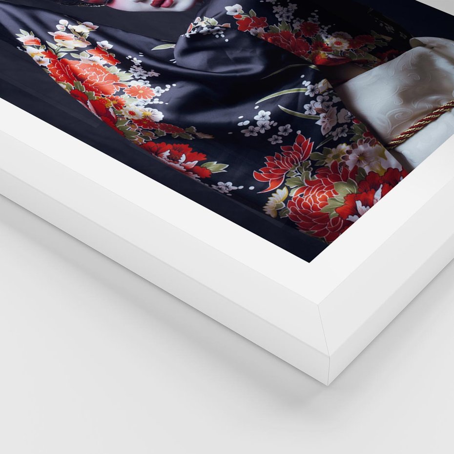 Plakat w ramie 30x40 - Elegancka japońska gejsza - japońska, gejsza - rama biała