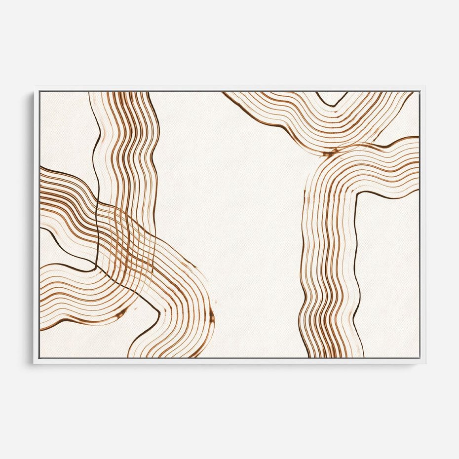 Obraz w ramie 120x80 - Ścieżki pędzla i myśli - minimalistyczna kompozycja, abstrakcyjne brązowe linie na białym tle - rama biała