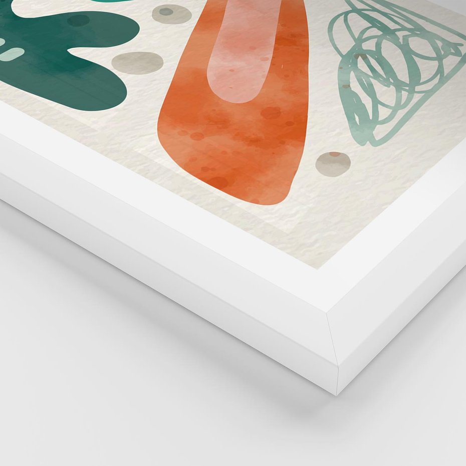 Plakat w ramie 30x40 - Podróżne Wizje - abstrakcyjne plamy, zielony - rama biała