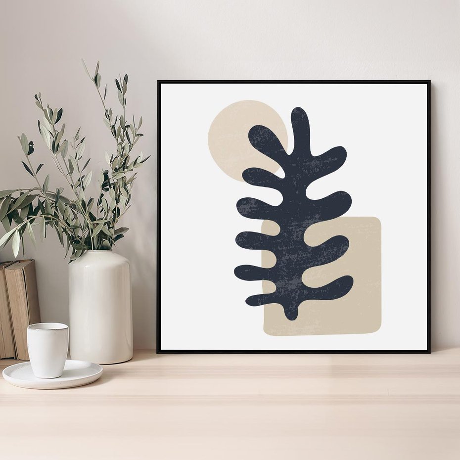 Obraz w ramie 50x50 - Opowieść Przenikających Energii - inspiracja mattise, abstrakcja - rama czarna