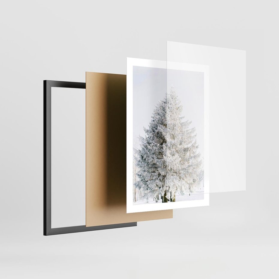 Plakat w ramie 50x70 - Zimowa Poezja w Ośnieżonym Drzewie - ośnieżone drzewo, zima - rama czarna