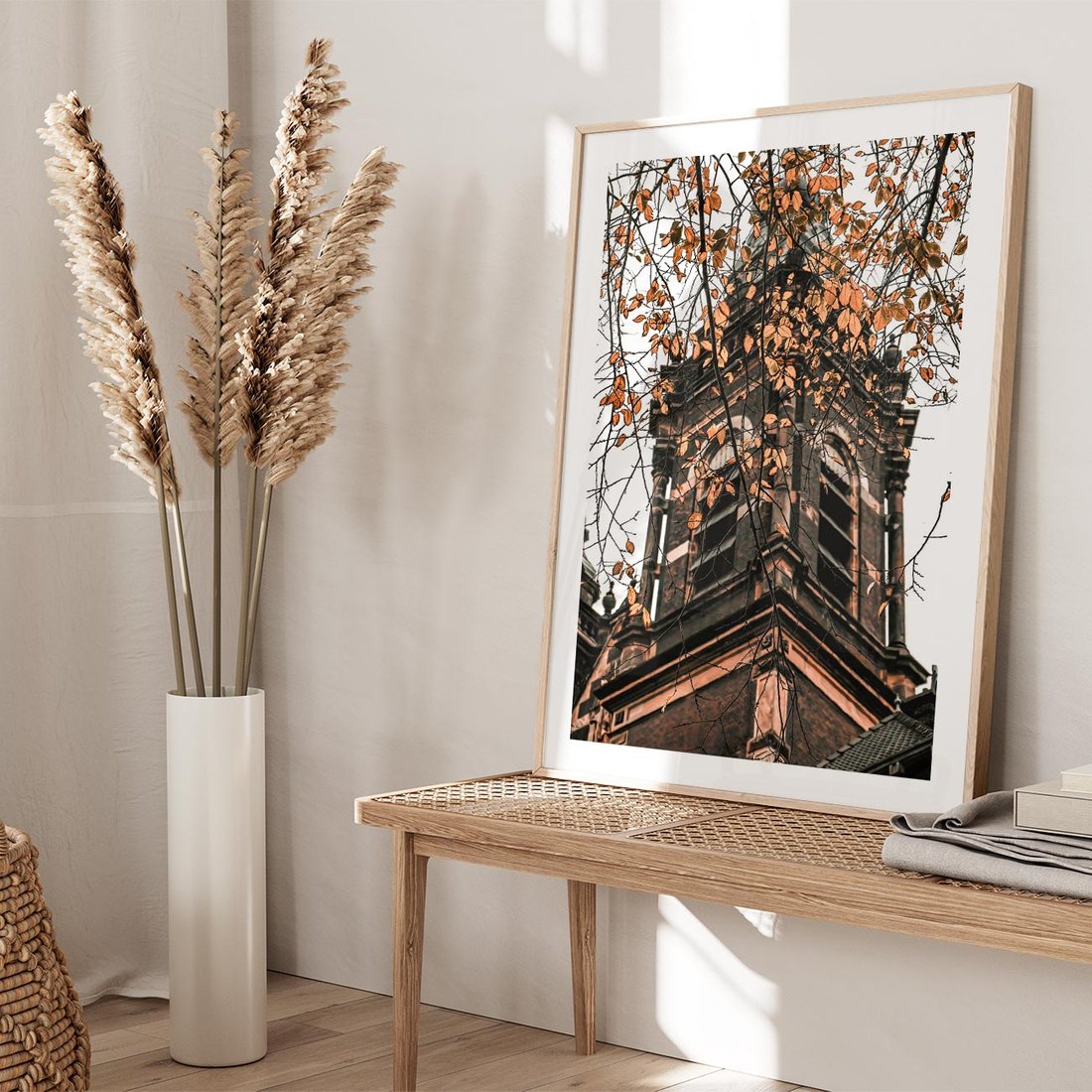 Plakat w ramie 30x40 - Jesienna Wieża w Liściach - architektura, wieża - rama drewno