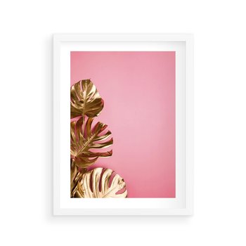 Plakat w ramie 40x50 - Luksusowa Elegancja - złote, liście - rama biała