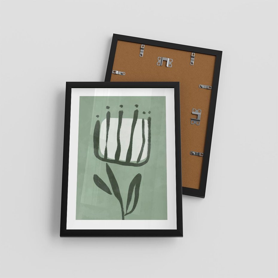 Plakat w ramie 30x40 - Objęcia Zieleni - zielona abstrakcja, zgaszona zieleń - rama czarna