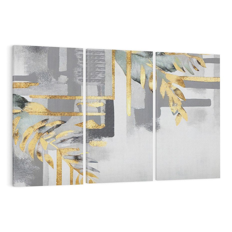 Obraz na płótnie 120x80 - Złote Palmy w Stylu Modern - geometryczne złote linie, szare tło