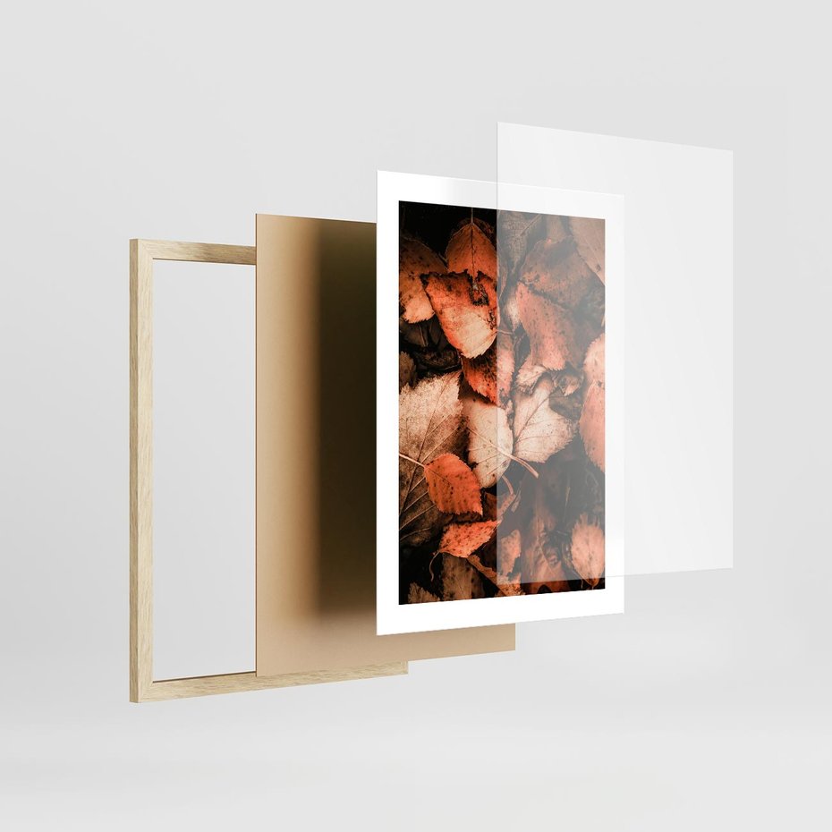 Plakat w ramie 30x40 - Jesienna Paleta - liście, jesień - rama drewno