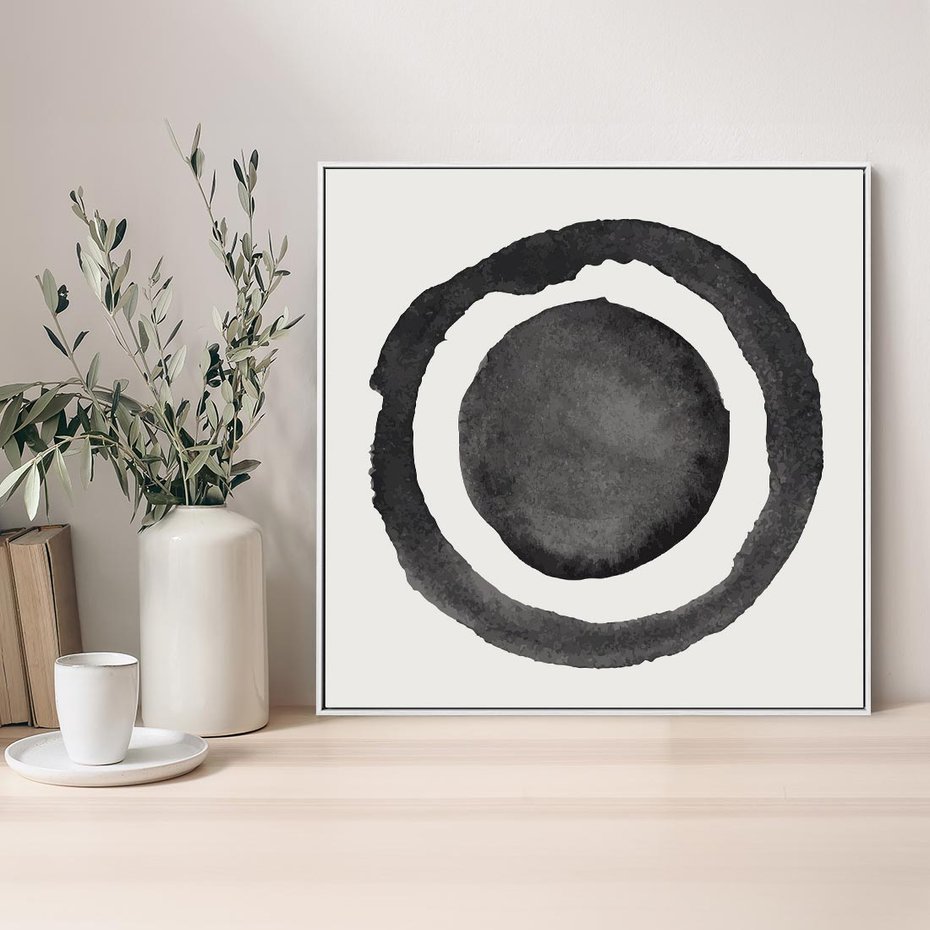 Obraz w ramie 80x80 - Bezgraniczne Widoki - abstrakcyjne plamy okręgi, akwarelowe - rama biała