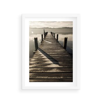 Plakat w ramie 30x40 - Pomost nad jeziorem - pomost, jezioro - rama biała