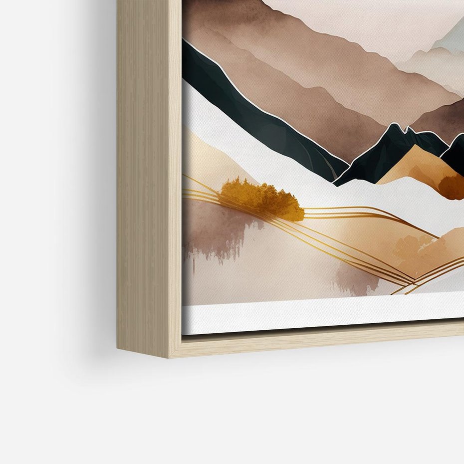 Obraz w ramie 80x80 - Góry Tonące w Pastelach - złote pastelowe góry, akwarela - rama drewno