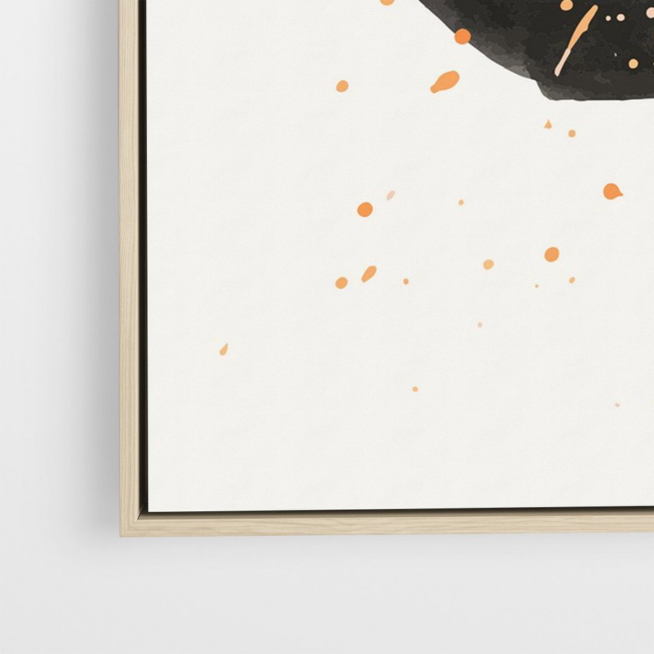 Obraz w ramie 50x70 - Wibracje Kolorów - abstrakcyjna czarna plama, rozsiane pomarańczowe kropki - rama drewno