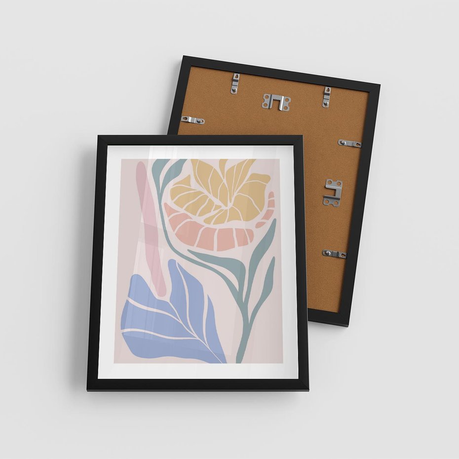 Plakat w ramie 40x50 - Kwiatowe Granice Kształtów - nowoczesny plakat, kwiaty w pastelowych kolorach - rama czarna