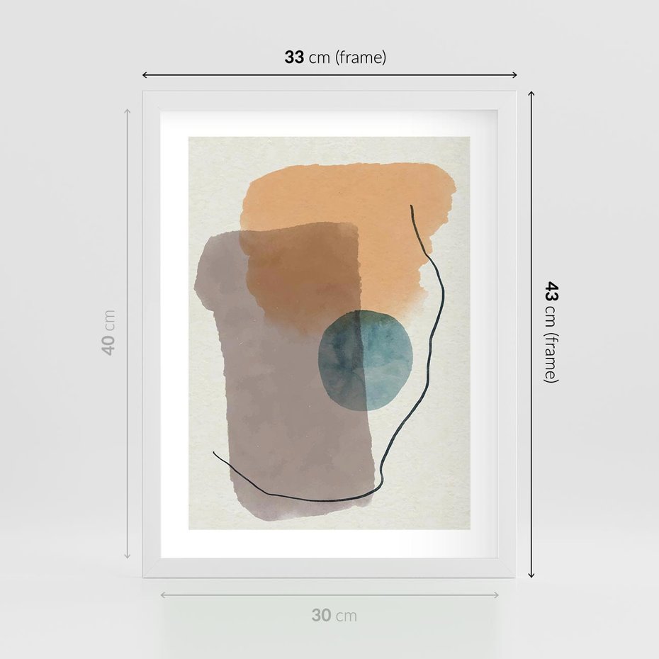 Plakat w ramie 30x40 - Rozkwitająca Akwarelowa Inspiracja - geometryczne elementy, stonowane ziemiste kolory - rama biała
