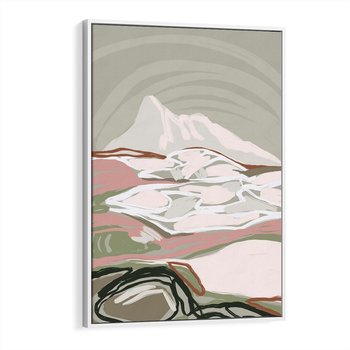 Obraz w ramie 80x120 - Szarawe Wzgórza - pastelowy krajobraz, nowoczesny plakat - rama biała