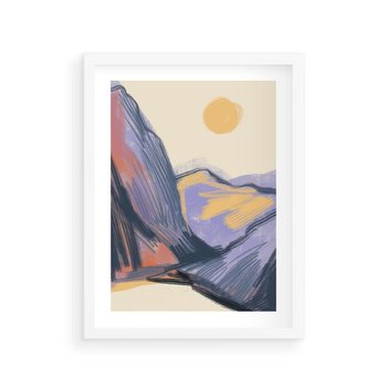 Plakat w ramie 40x50 - Ponad Szczytami - pastelowy krajobraz, nowoczesny plakat - rama biała