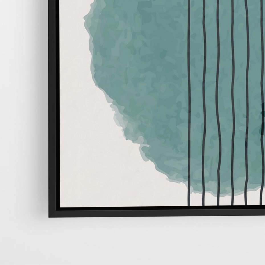 Obraz w ramie 50x50 - Podróżne Inspiracje - abstrakcyjna akwarelowa plama, nieregularne kreski - rama czarna