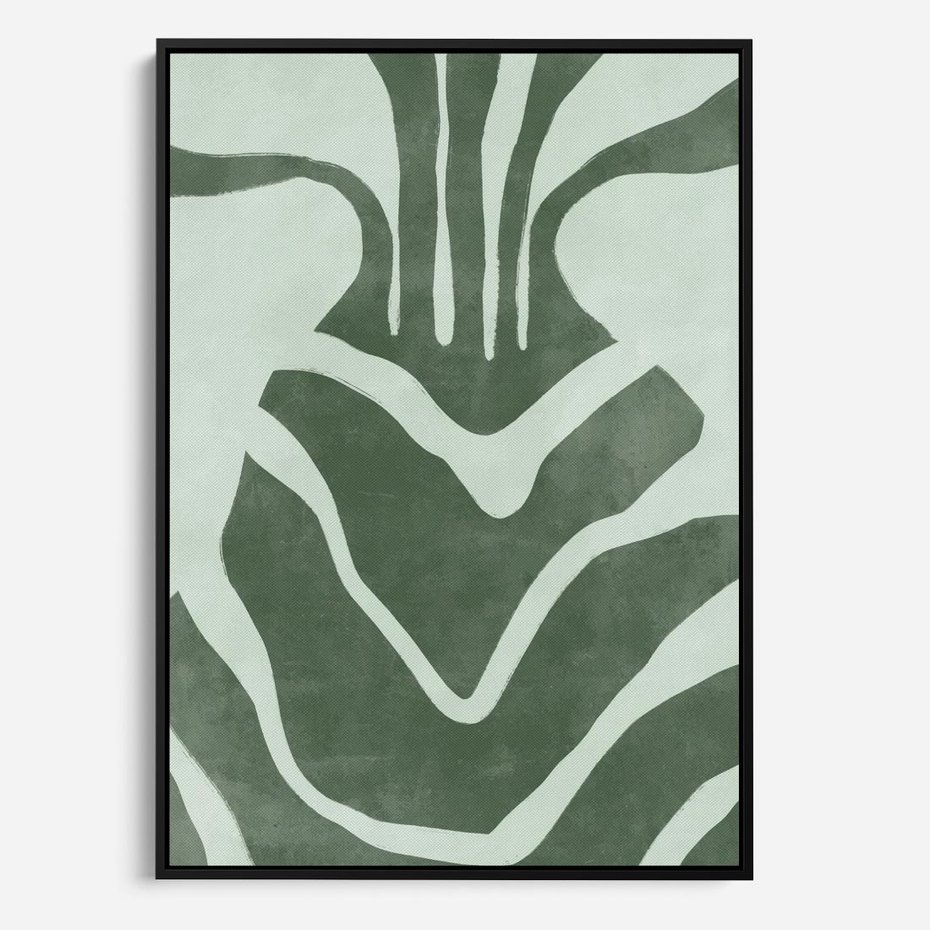 Obraz w ramie 50x70 - Zieleń Odpoczynku - zielony plakat, nieregularne splątane linie - rama czarna