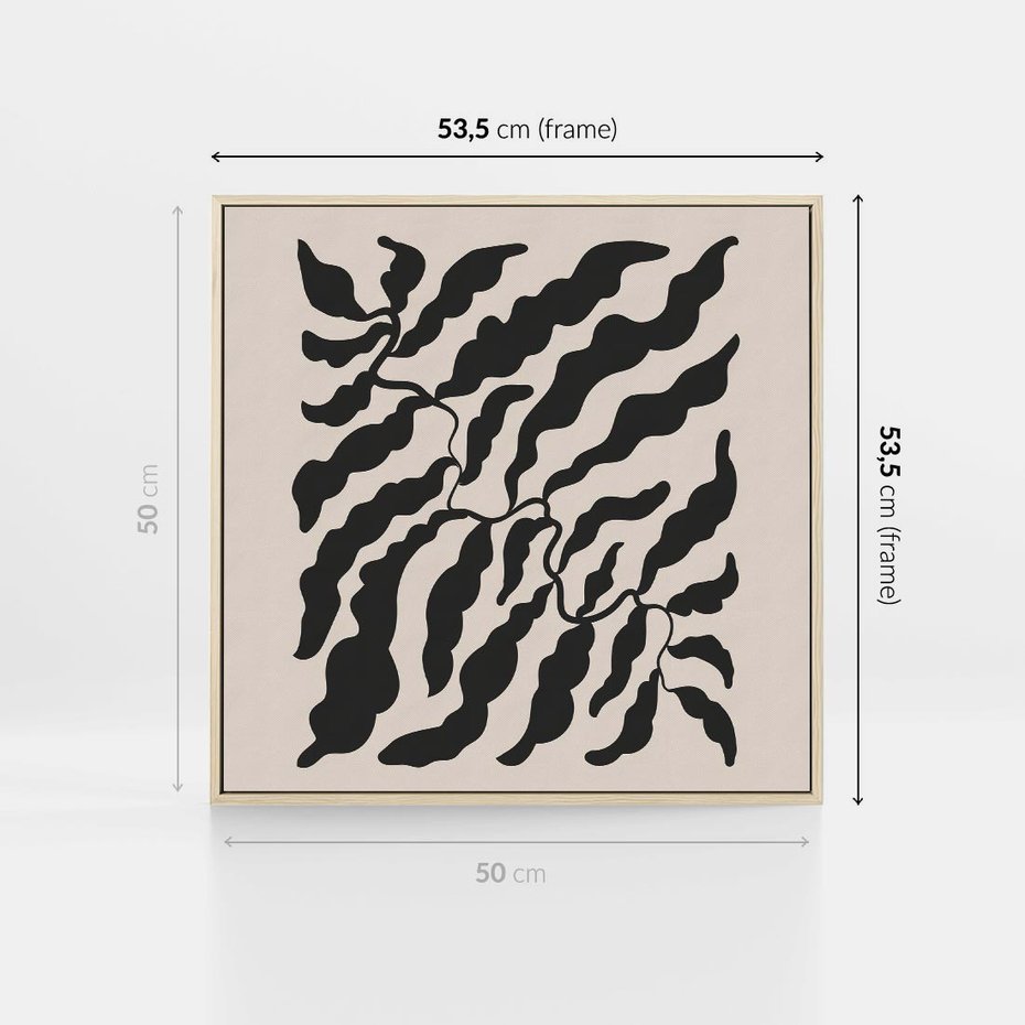 Obraz w ramie 50x50 - Księga Odbić - abstrakcyjne liśćie, roślinne motywy - rama drewno
