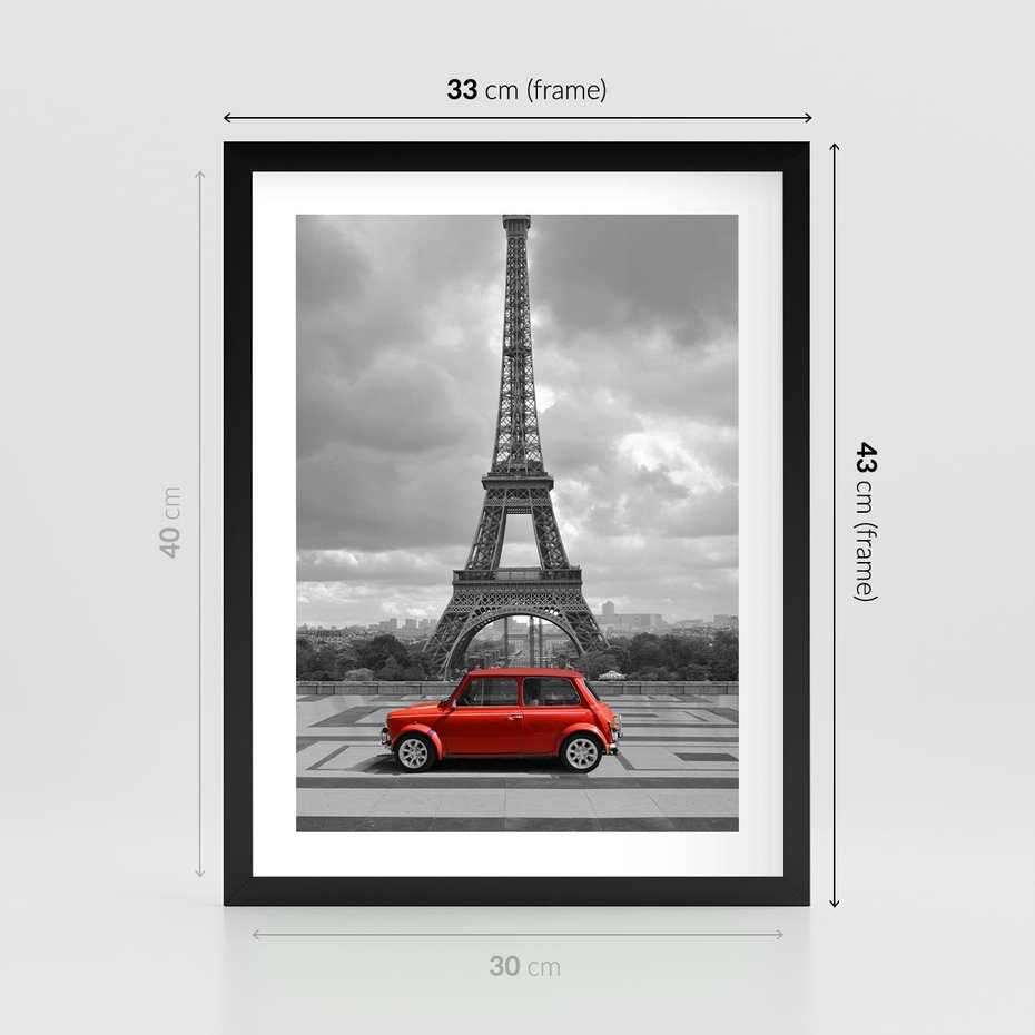 Plakat w ramie 30x40 - Paryż z wieżą Eiffla w tle - Paryż, Eiffla - rama czarna
