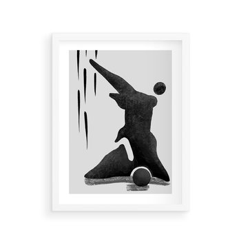Plakat w ramie 50x70 - Czarno-Biała Grafika Postaci - nowoczesna grafika, plakat - rama biała