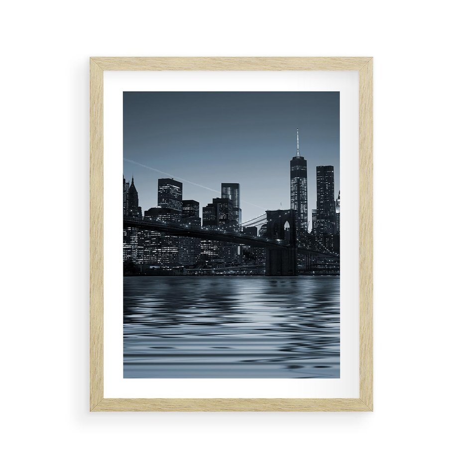 Plakat w ramie 40x50 - Nocne pejzaże miasta - miasto, nocą - rama drewno
