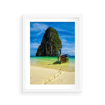 Plakat w ramie 40x50 - Łódź nad Morzem - łodź, morze - rama biała