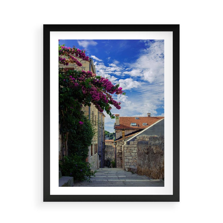 Plakat w ramie 50x70 - Uliczka: perspektywa w mieście - uliczka, perspektywa - rama czarna