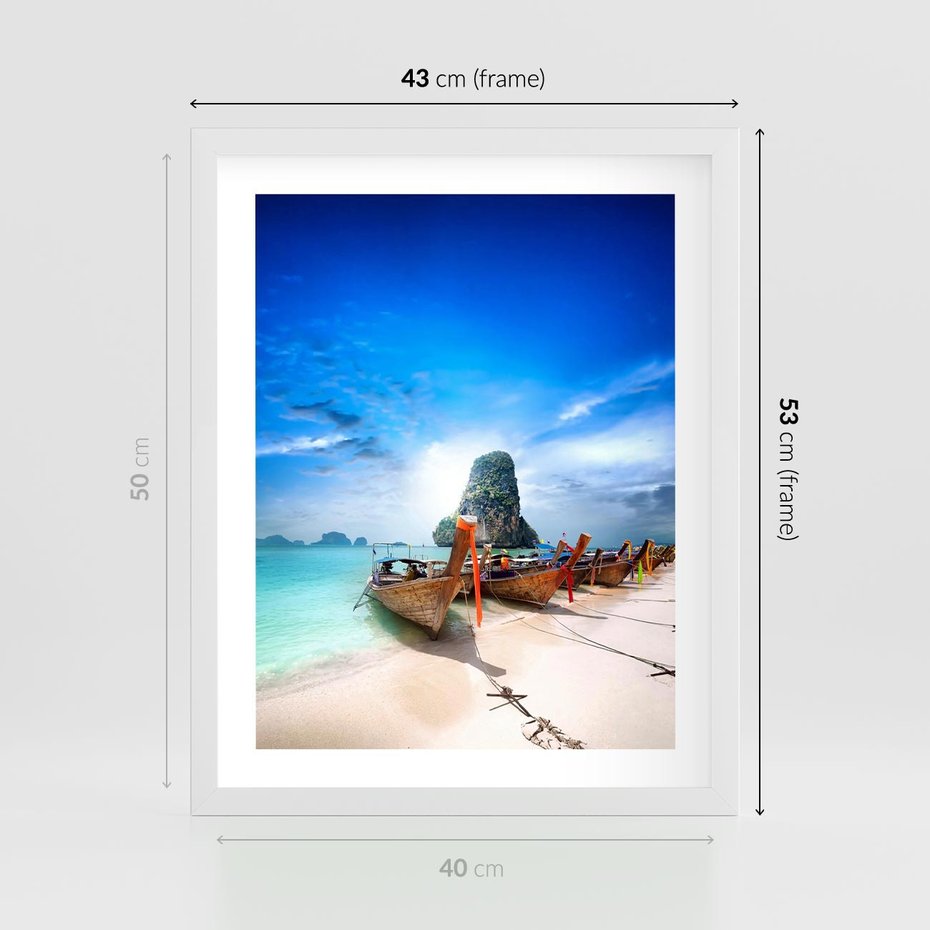 Plakat w ramie 40x50 - Morze na Łodzi - morze, łódź - rama biała