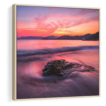 Obraz w ramie 80x80 - Zaklęty Zachód - magiczny zachód słońca, fioletowe - rama drewno