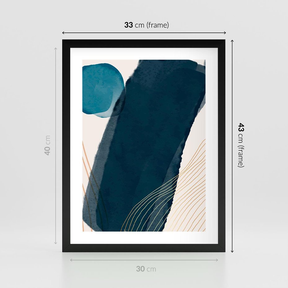 Plakat w ramie 30x40 - Nocne Widzenia - abstrakcyjna granatowa plama, akwarela - rama czarna