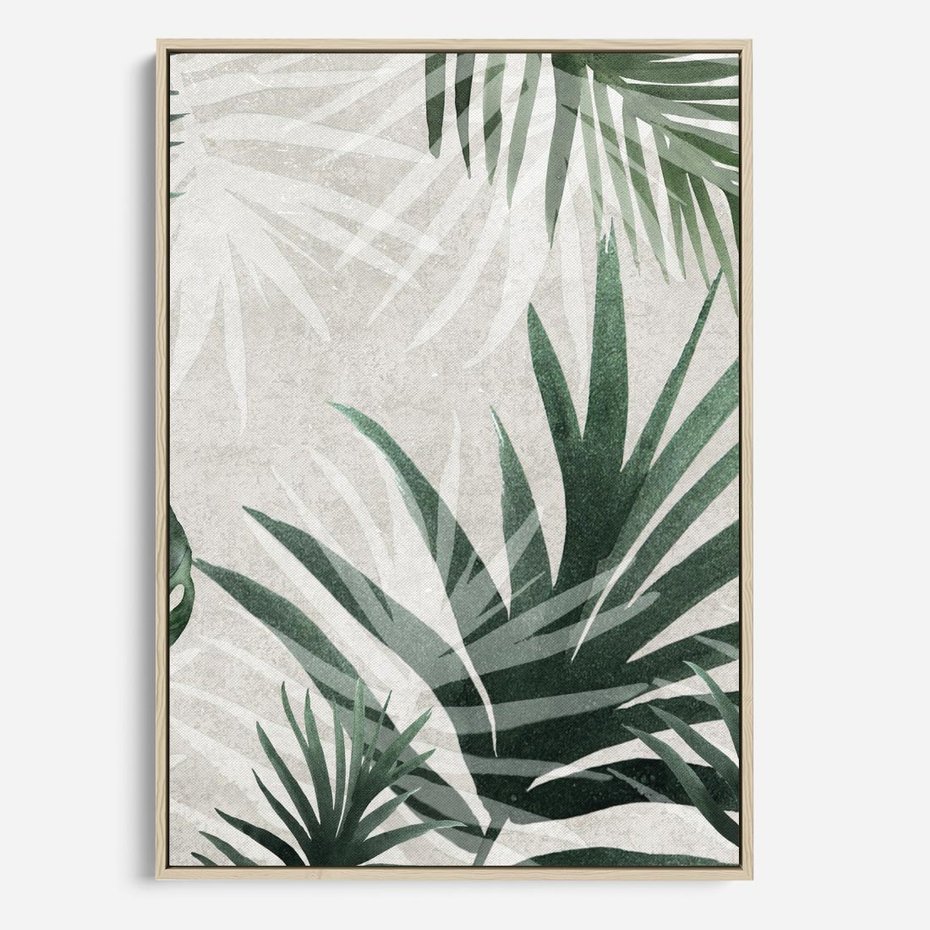 Obraz w ramie 80x120 - Tropikalne Akwarele - tropikalne liście, akwarela - rama drewno