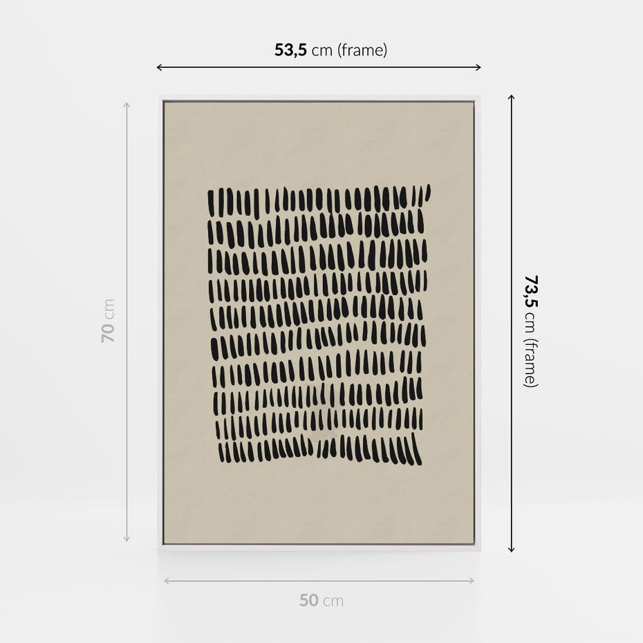 Obraz w ramie 50x70 - Energetyczne Pulsacje Nowości - boho plakat, czarne kropki kreski - rama biała