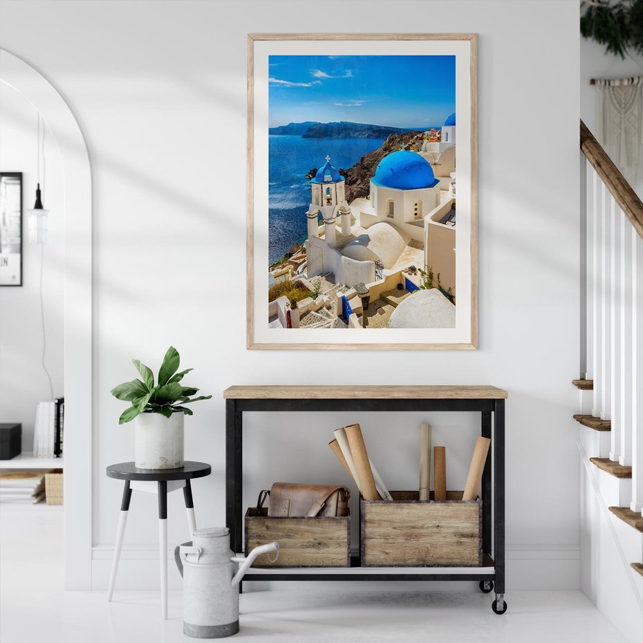 Plakat w ramie 40x50 - Urokliwy widok na Santorini - Santorini, widok - rama drewno